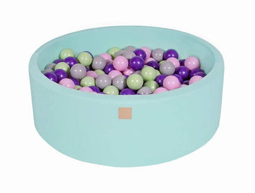 Ronde Ballenbak 200 ballen 90x30cm - Mint met roze, mint, grijze, violet en licht groene ballen